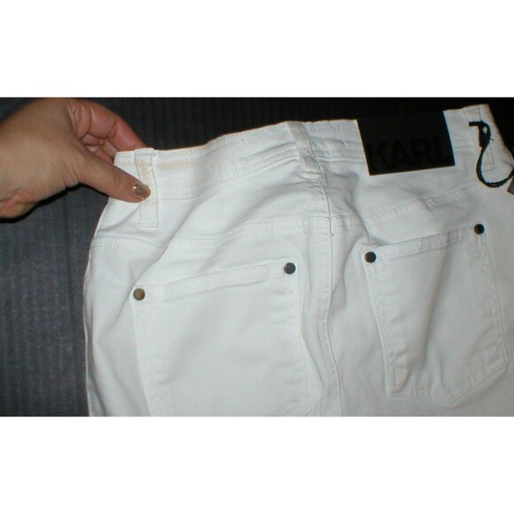 New NWT Designer Karl Lagerfeld White Jeans Womens Zipper Legs Skinny 27 Italy - Picture 7 of 8
